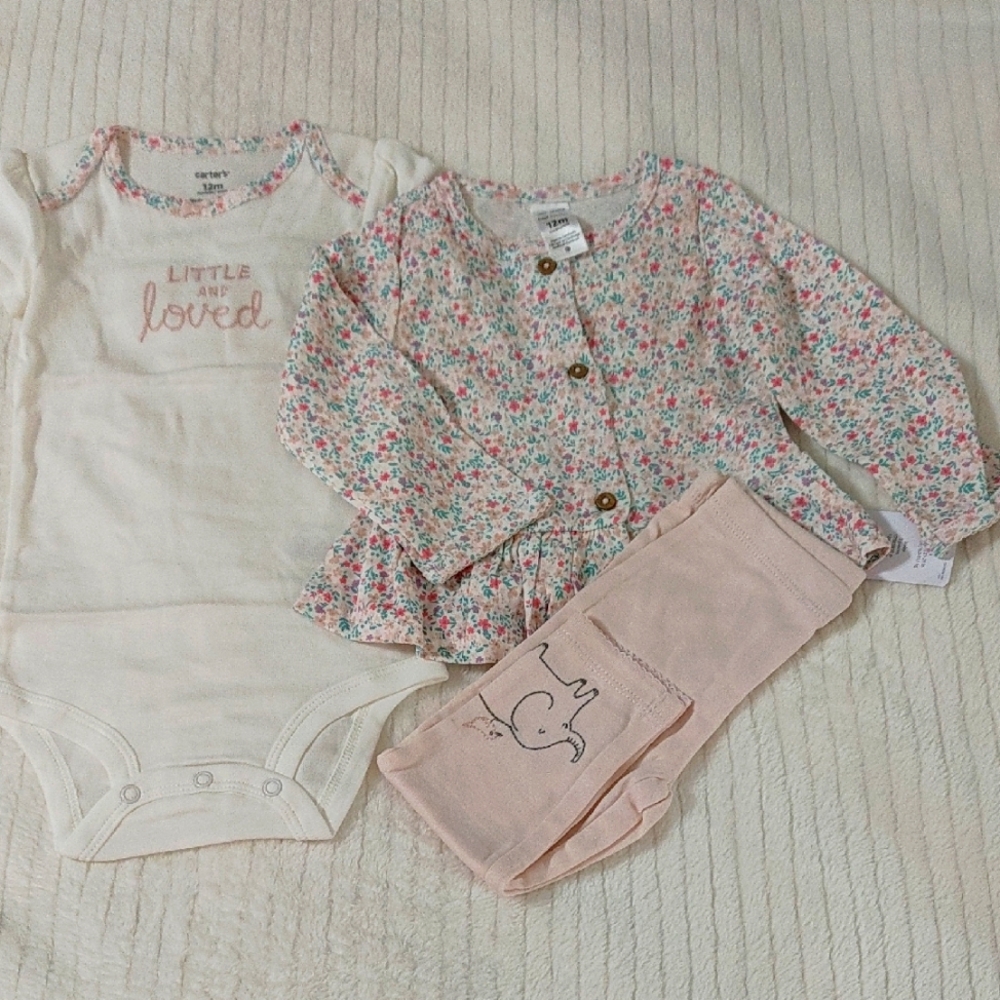 Floral Baby Outfit Set with Onesie and Pants 3 PCS NWT.